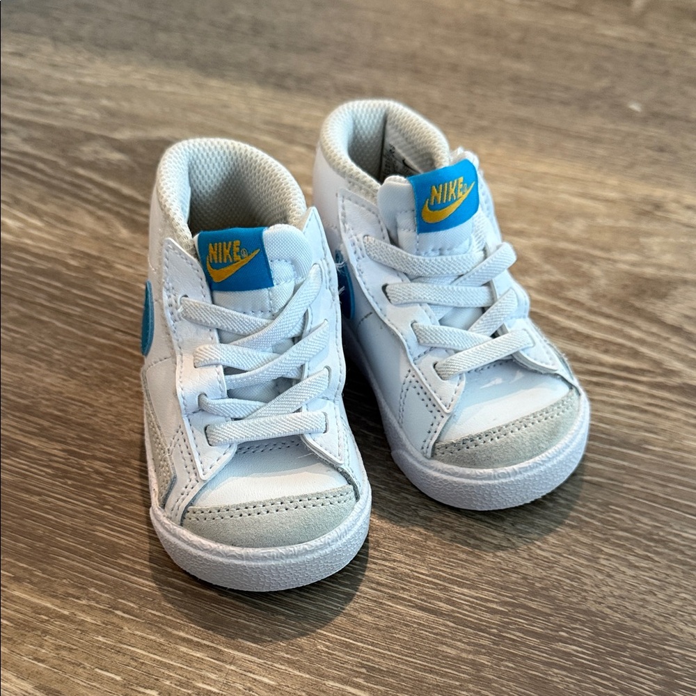 Nike Kids White and Blue High-Top Sneakers